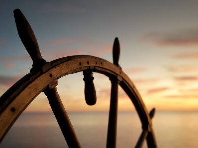 Photo of a ship steering wheel