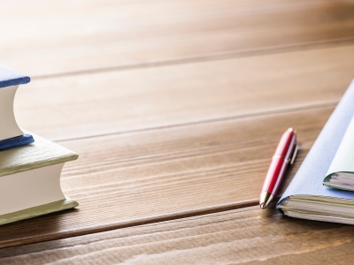 Desk with books